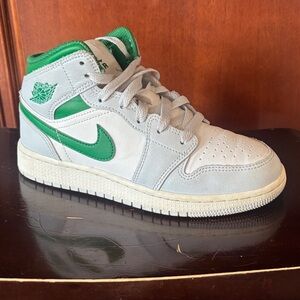 Nike Air Jordan 1 Mid Green and White Sneakers